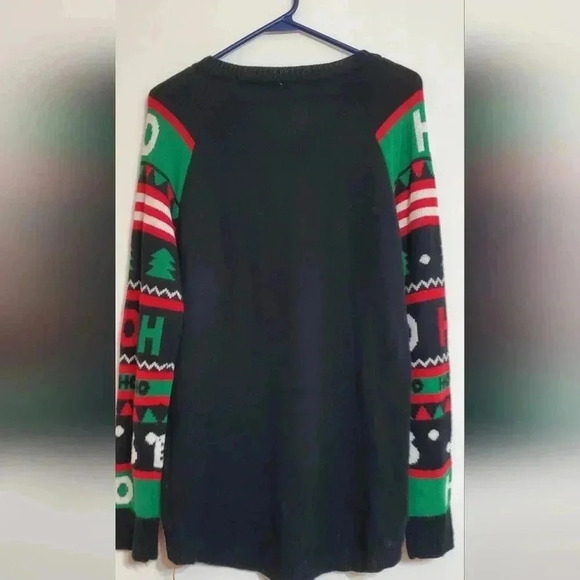 NO BOUNDARIES Black Christmas Sweater Long Ho Ho Ho snowmen  trees Size 15 17 - Picture 7 of 7
